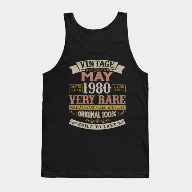 40th Birthday Gifts Vintage 1980 May Women Men Tank Top by bummersempre66